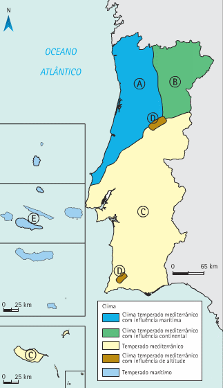 O Clima Português: Regiões Climáticas E Açores: (Todos os grupos, sobretudo Ocidental) Verões e Invernos amenos, sem grandes extremos de temperatura,