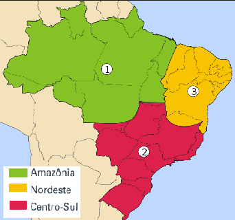 Conforme a organização da economia brasileira, em 1967 o geografo pedro Pinchas Geiger, elabora uma proposta de divisão regional, assim sendo por três grandes complexos regionais, isso conforme as