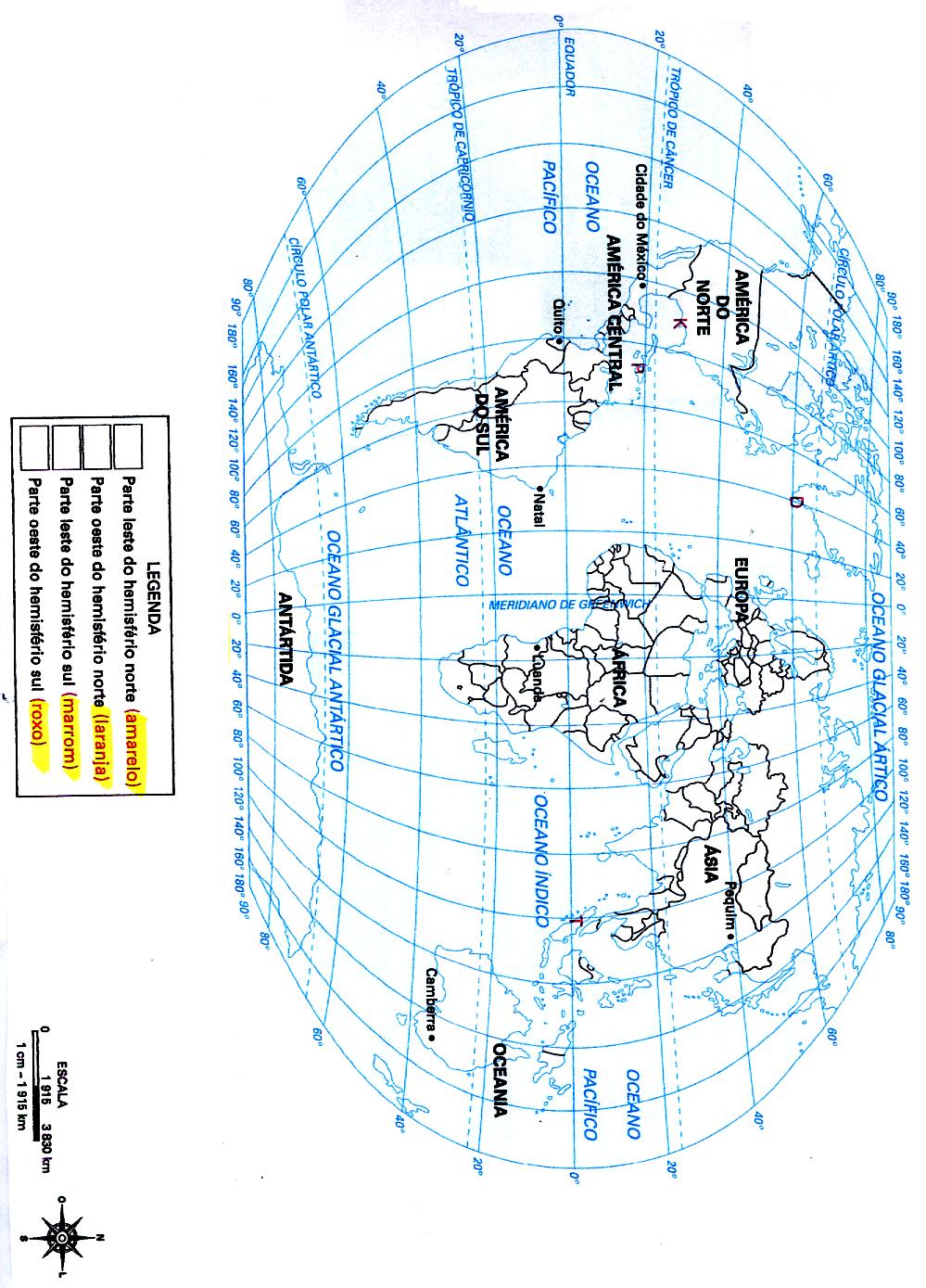 23- Realize os comandos propostos no planisfério a seguir: Legenda Parte leste do hemisfério norte.