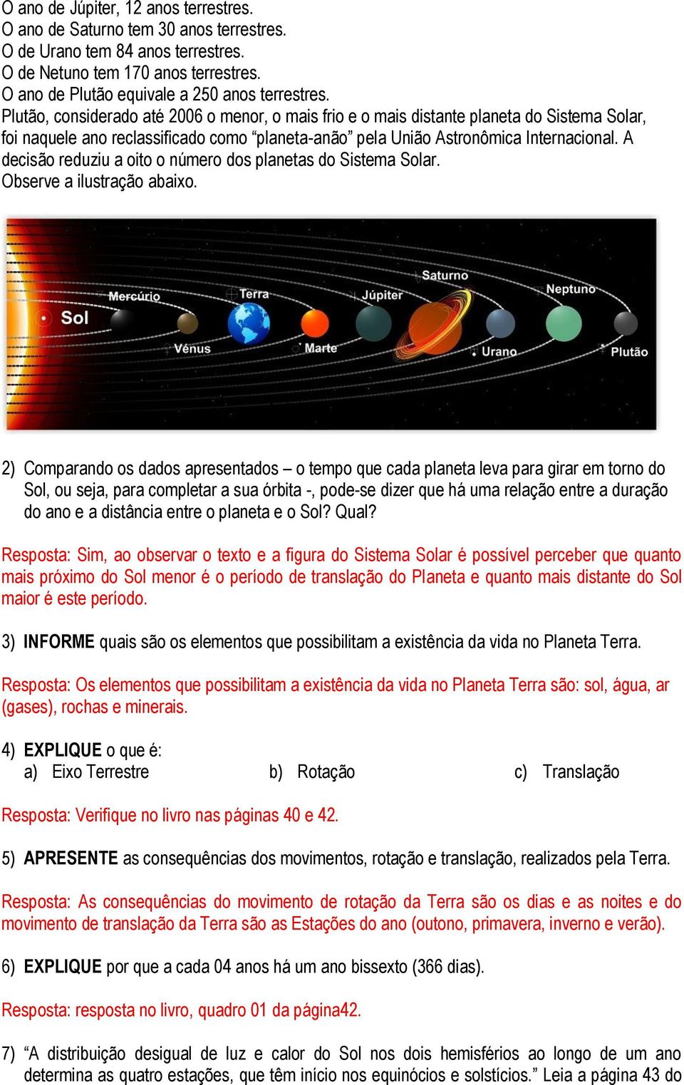 A decisão reduziu a oito o número dos planetas do Sistema Solar. Observe a ilustração abaixo.
