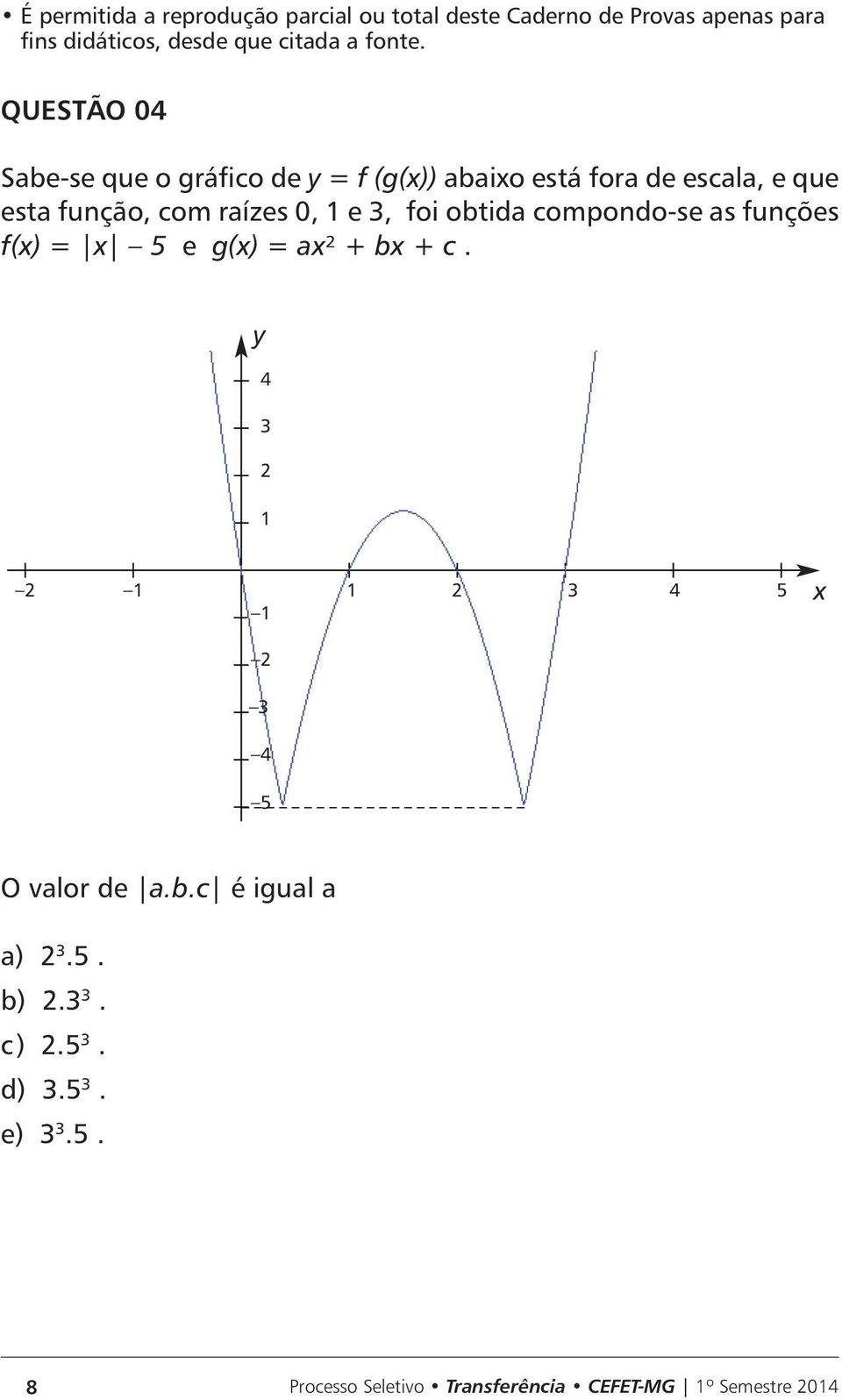 funções f(x) = x 5 e g(x) = ax² + bx + c.