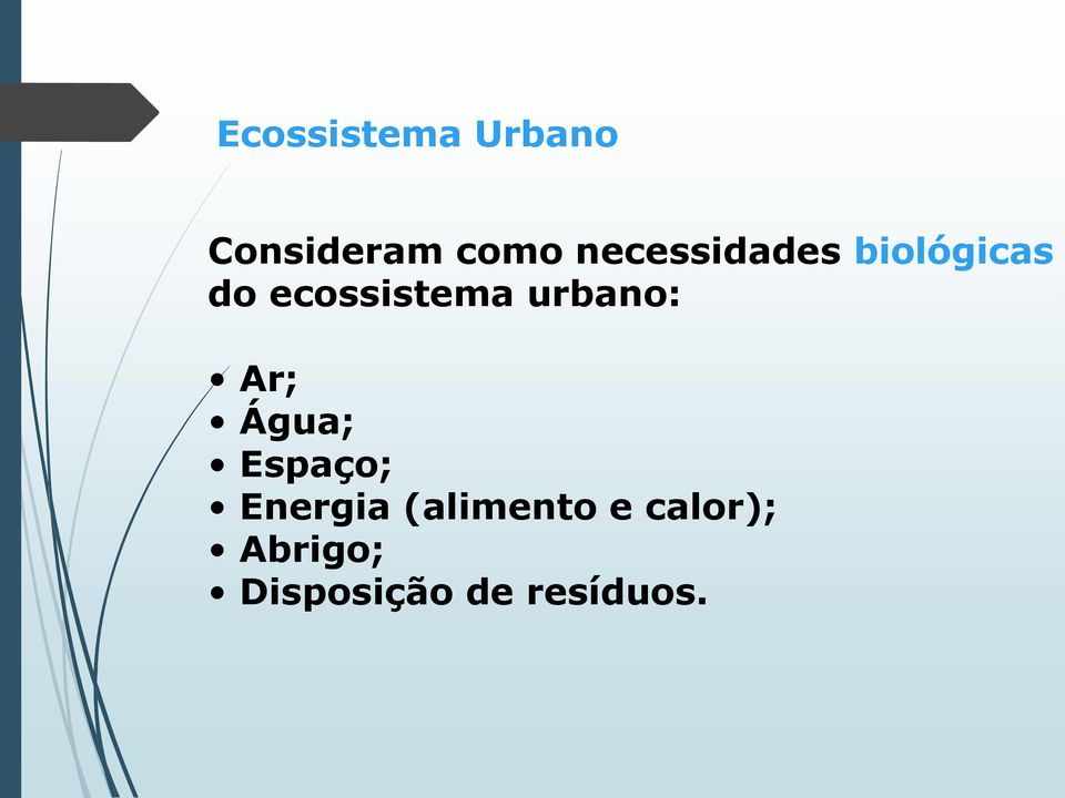 urbano: Ar; Água; Espaço; Energia