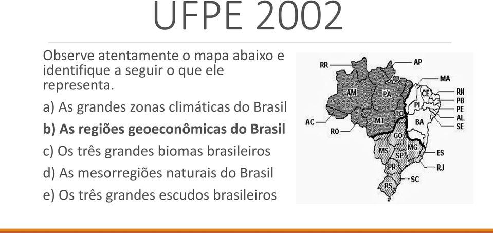 a) As grandes zonas climáticas do Brasil b) As regiões geoeconômicas