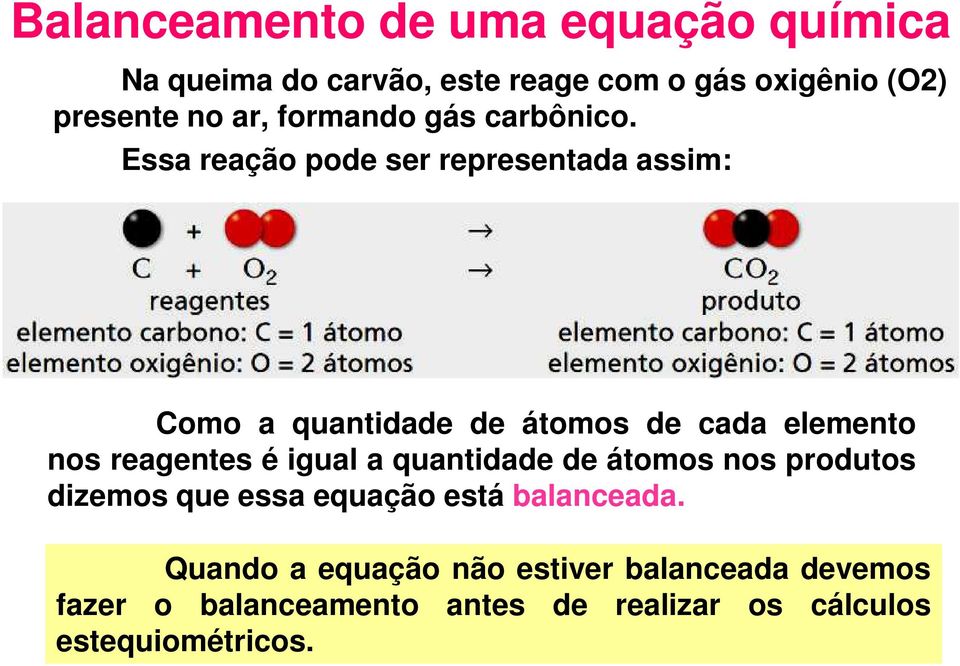Essa reação pode ser representada assim: Como a quantidade de átomos de cada elemento nos reagentes é igual