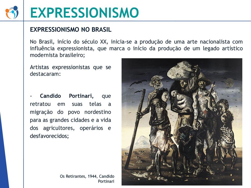 brasileiro; Artistas expressionistas que se destacaram: - Candido Portinari, que retratou em suas telas a migração