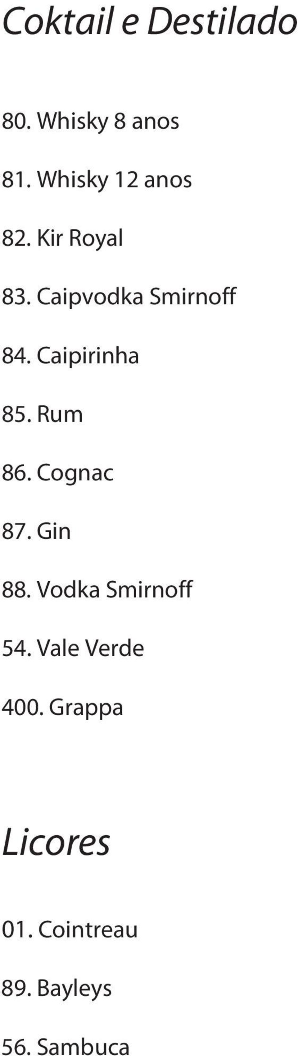 Caipirinha 85. Rum 86. Cognac 87. Gin 88.