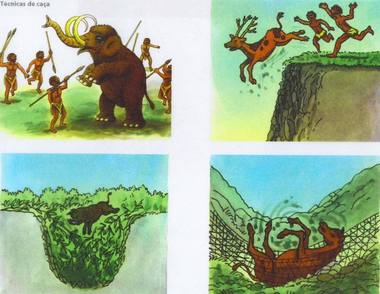 Slide 9 A Caça Começaram por caçar pequenos animais; Depois passaram a caçar animais de grande porte (mamutes,