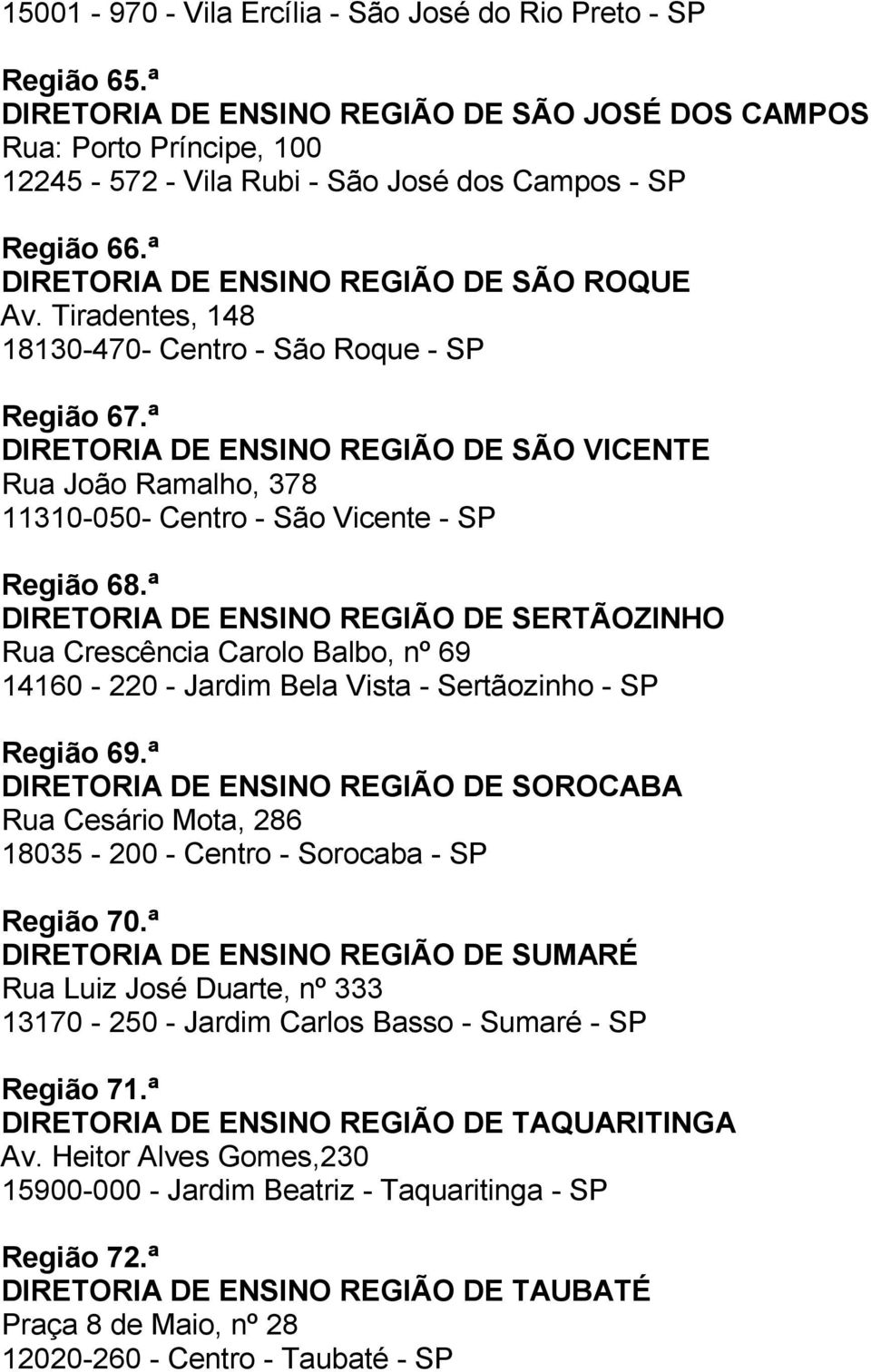 ª DIRETORIA DE ENSINO REGIÃO DE SÃO VICENTE Rua João Ramalho, 378 11310-050- Centro - São Vicente - SP Região 68.