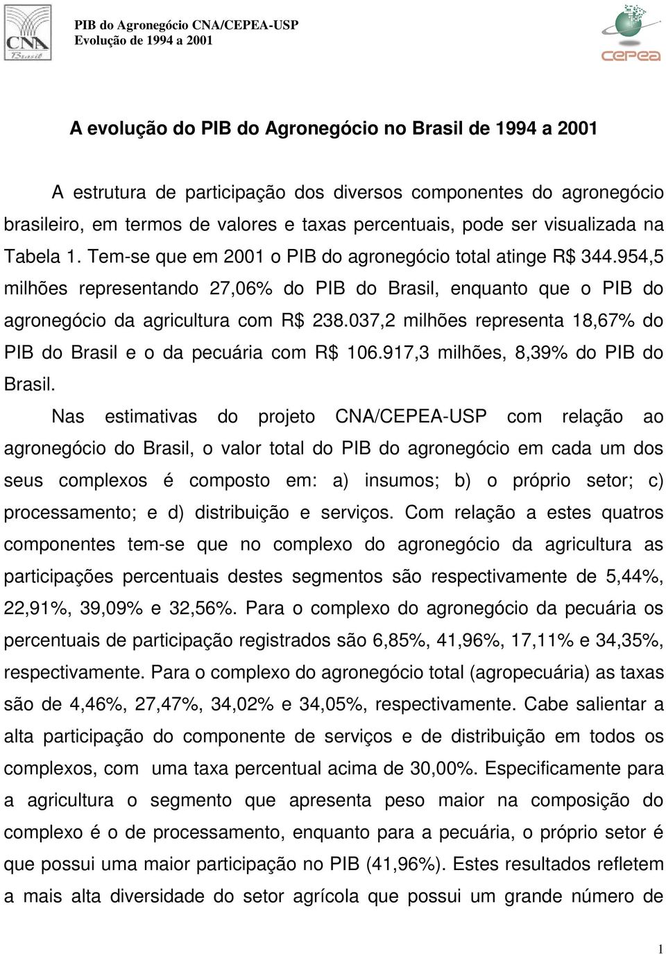 037,2 milhões representa 18,67% do PIB do Brasil e o da pecuária com R$ 106.917,3 milhões, 8,39% do PIB do Brasil.