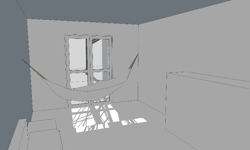 Figura 10: As duas ambiências do estar da Casa no Peixe Gordo (2012), Arquitetos Associados Da varanda dilatada, tem-se também o ingresso direto nos quartos, abertos por grandes porta-janelas
