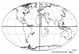 10) Observe o mapa a seguir e faça o que se pede: Em geografia, chama-se hemisfério a uma metade da superfície da Terra limitada por um círculo máximo.