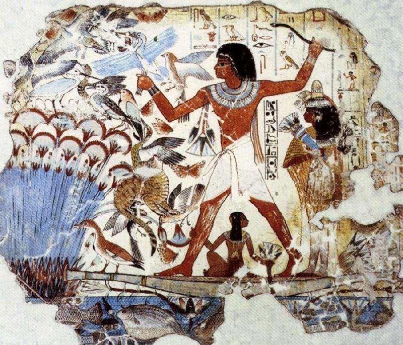 Avida selvagem nos brejos de papiros e o gato de caça de Nebamun são mostrados com muita minúcia, mas a cena é idealizada.