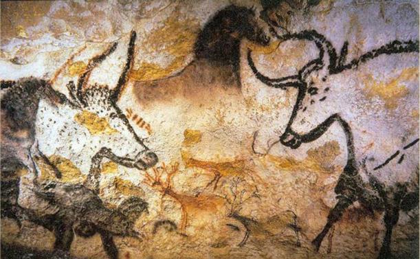 A técnica página 34 A Arte na Pré-História Pintura rupestre da caverna de Lascaux, na França, conhecida como Touros de Lascaux. 1. Qual o tema predominante nas pinturas de Lascaux? 2.
