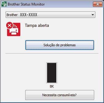 Encontre o erro Com o Status Monitor Clique duas vezes no ícone tarefas. na barra de Encontre a solução Um ícone verde indica o estado Em espera normal. Um ícone amarelo indica um aviso.